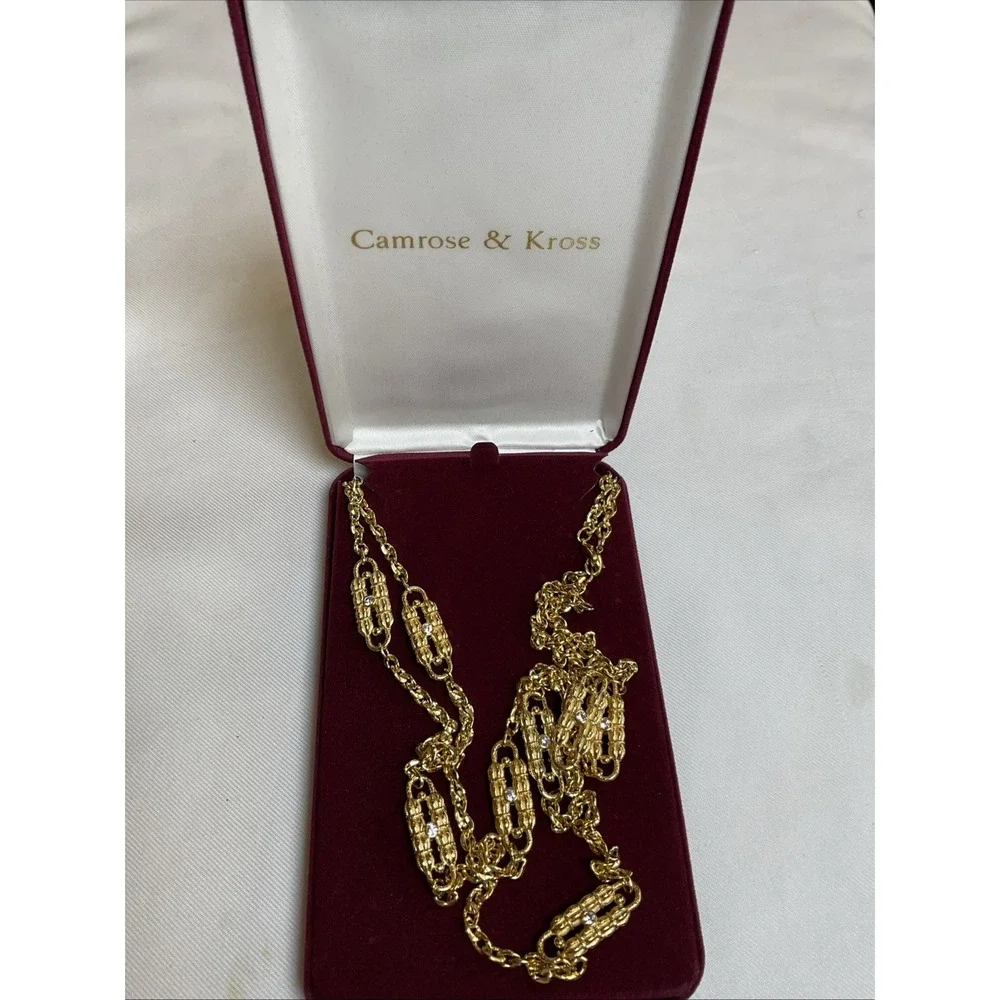 Camrose & Kross JBK Jackie Kennedy Gold Toned XL Paperclip Necklace Crystals box